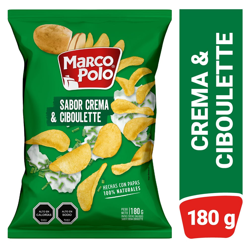 Papas fritas Marco Polo sabor crema ciboulette 180 g Papas fritas Marco Polo sabor crema ciboulette 180 g
