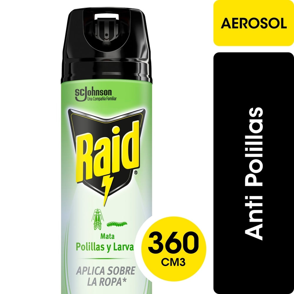 Insecticida Raid mata polillas y larvas aerosol 390 cc Insecticida Raid mata polillas y larvas aerosol 390 cc