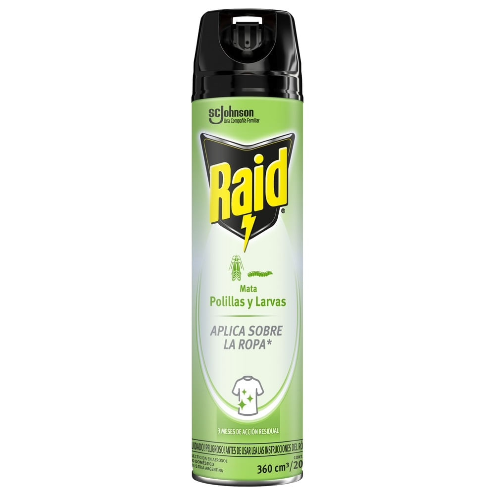 Insecticida Raid mata polillas y larvas aerosol 390 cc Insecticida Raid mata polillas y larvas aerosol 390 cc