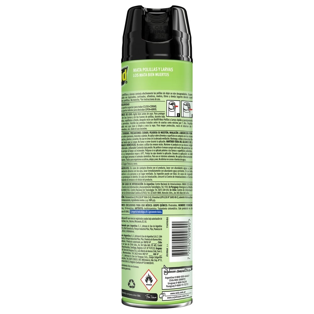 Insecticida Raid mata polillas y larvas aerosol 390 cc Insecticida Raid mata polillas y larvas aerosol 390 cc