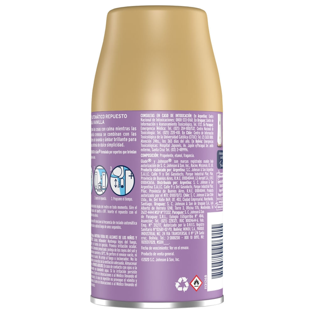 Desodorante ambiental Glade automático lavanda y vainilla repuesto 270 ml Desodorante ambiental Glade automático lavanda y vainilla repuesto 270 ml