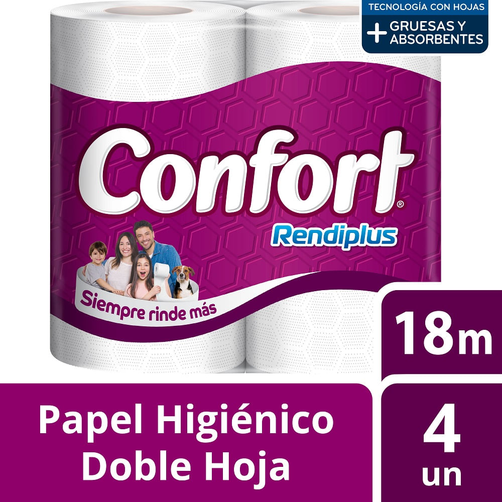 Papel higiénico Confort doble hoja rendiplus 4 un de 18 m