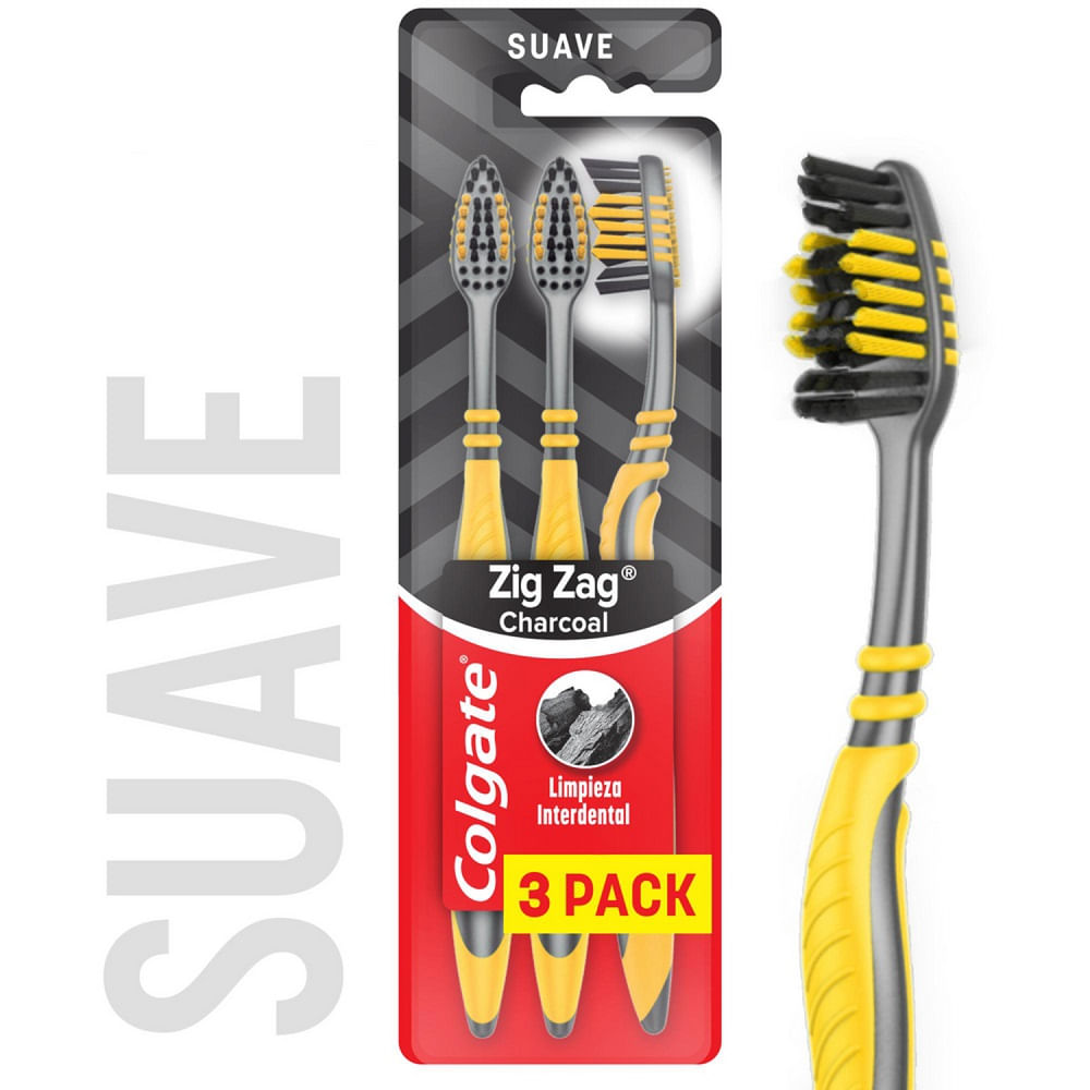Cepillo dental Colgate zig zag charcoal 3 un