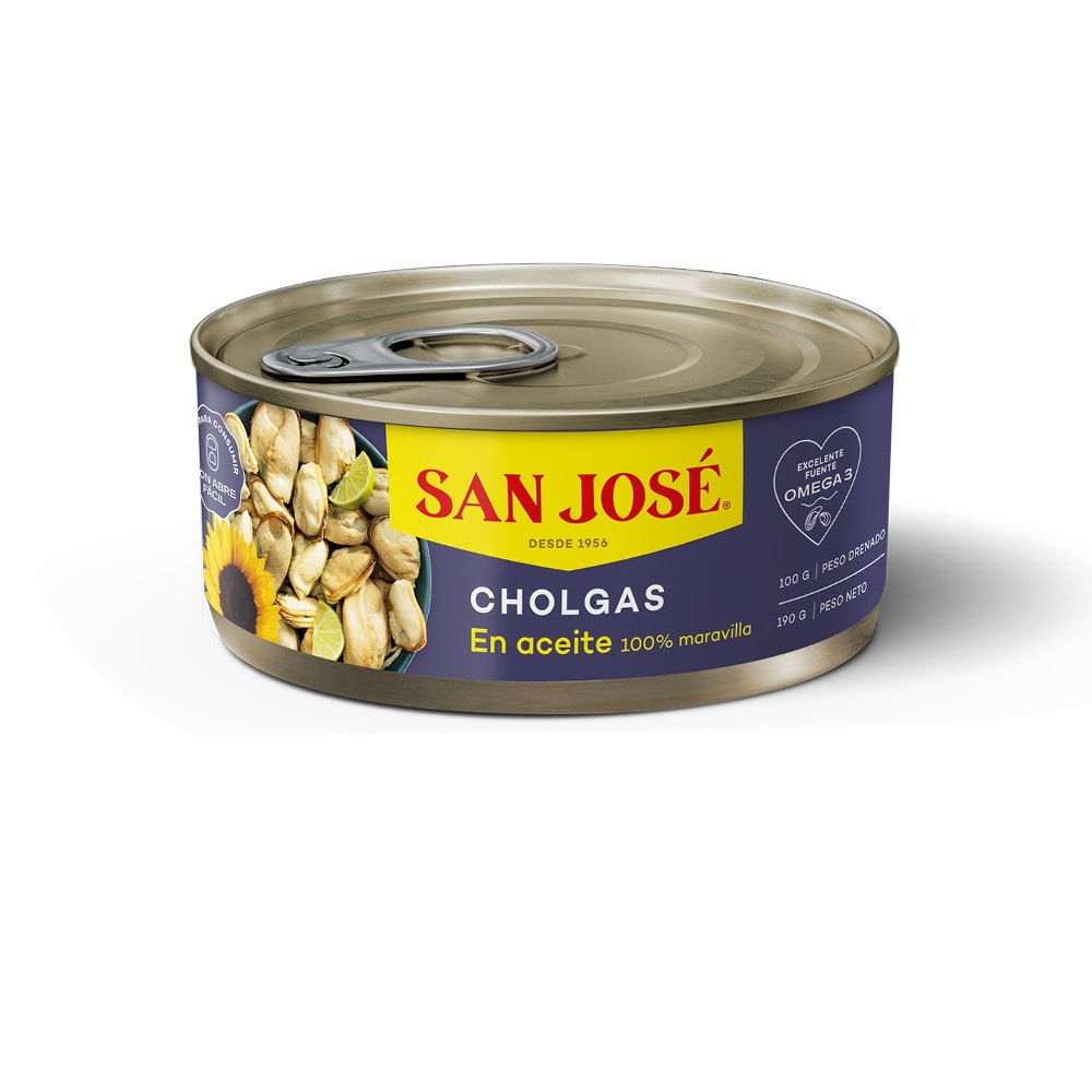 Cholgas San José en aceite lata 190 g neto - 100 g drenado Cholgas San José en aceite lata 190 g neto - 100 g drenado
