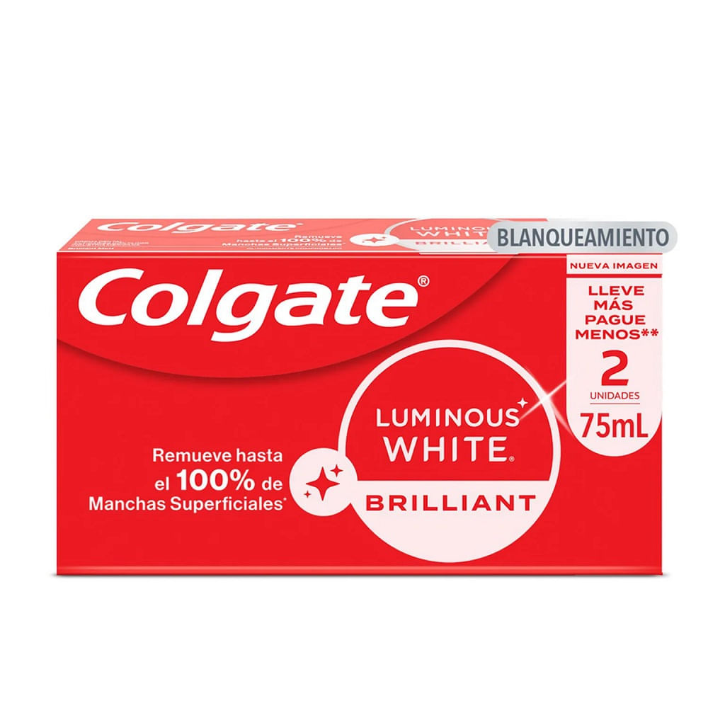 Pasta dental Colgate luminous white 2 un de 75 ml