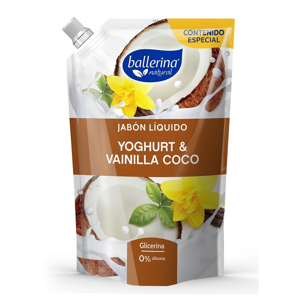Jabón líquido Ballerina yoghurt y vainilla coco doypack 650 ml Jabón líquido Ballerina yoghurt y vainilla coco doypack 650 ml
