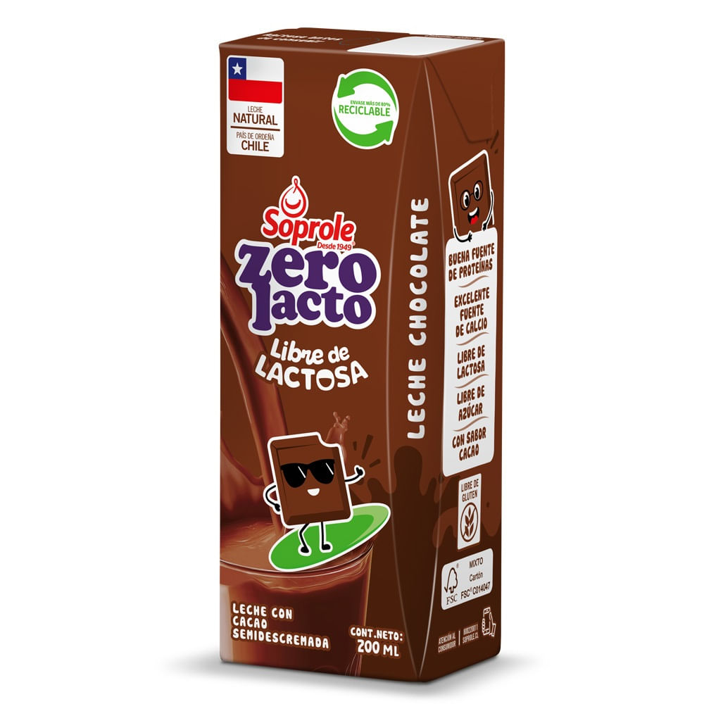 Leche semidescremada sin lactosa Soprole chocolate 200 ml