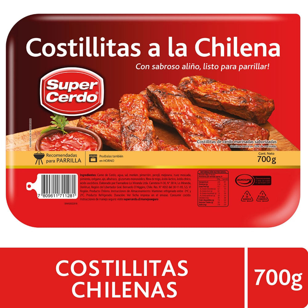 Costillitas de cerdo Super Cerdo a la chilena 700 g