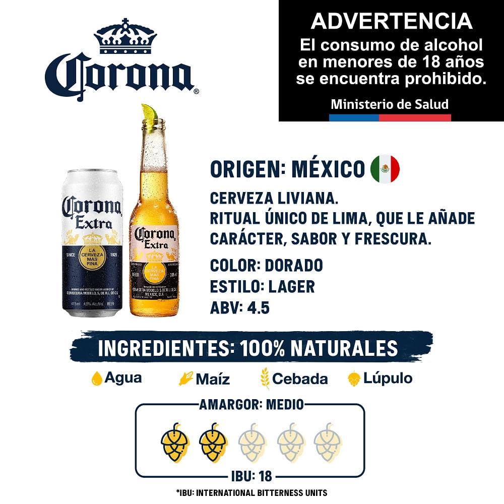 Pack Cerveza Corona Extra botella 12 un de 330 cc Pack Cerveza Corona Extra botella 12 un de 330 cc