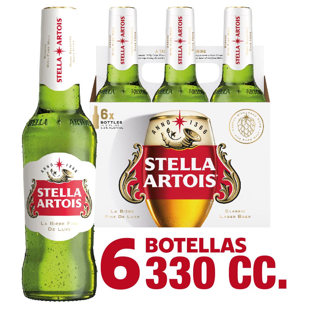 Pack Cerveza Stella Artois botella 6 un de 330 cc