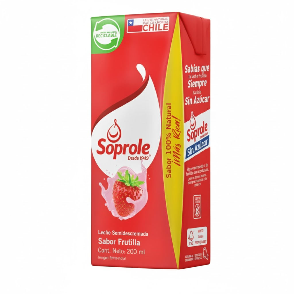 Leche semidescremada Soprole frutilla 200 ml Leche semidescremada Soprole sabor frutilla 200 ml