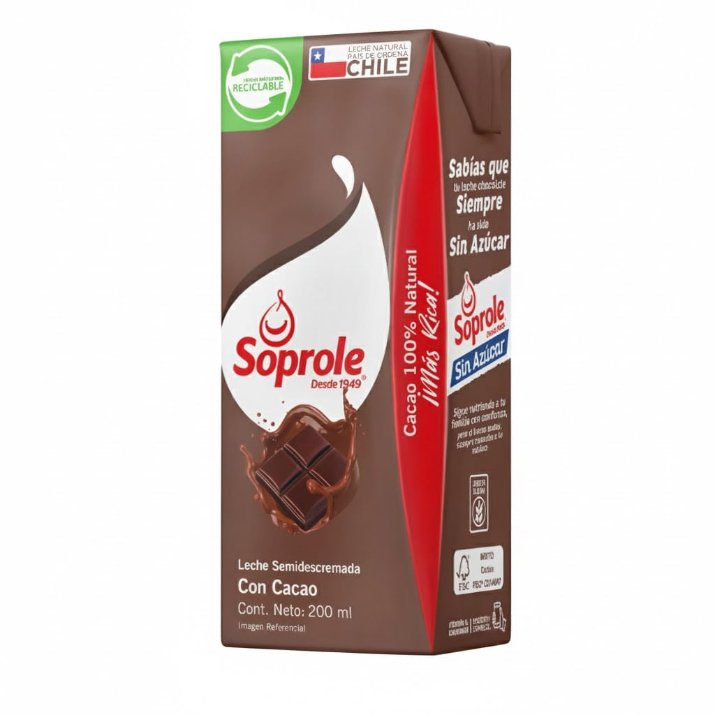 Leche semidescremada Soprole chocolate 200 ml
