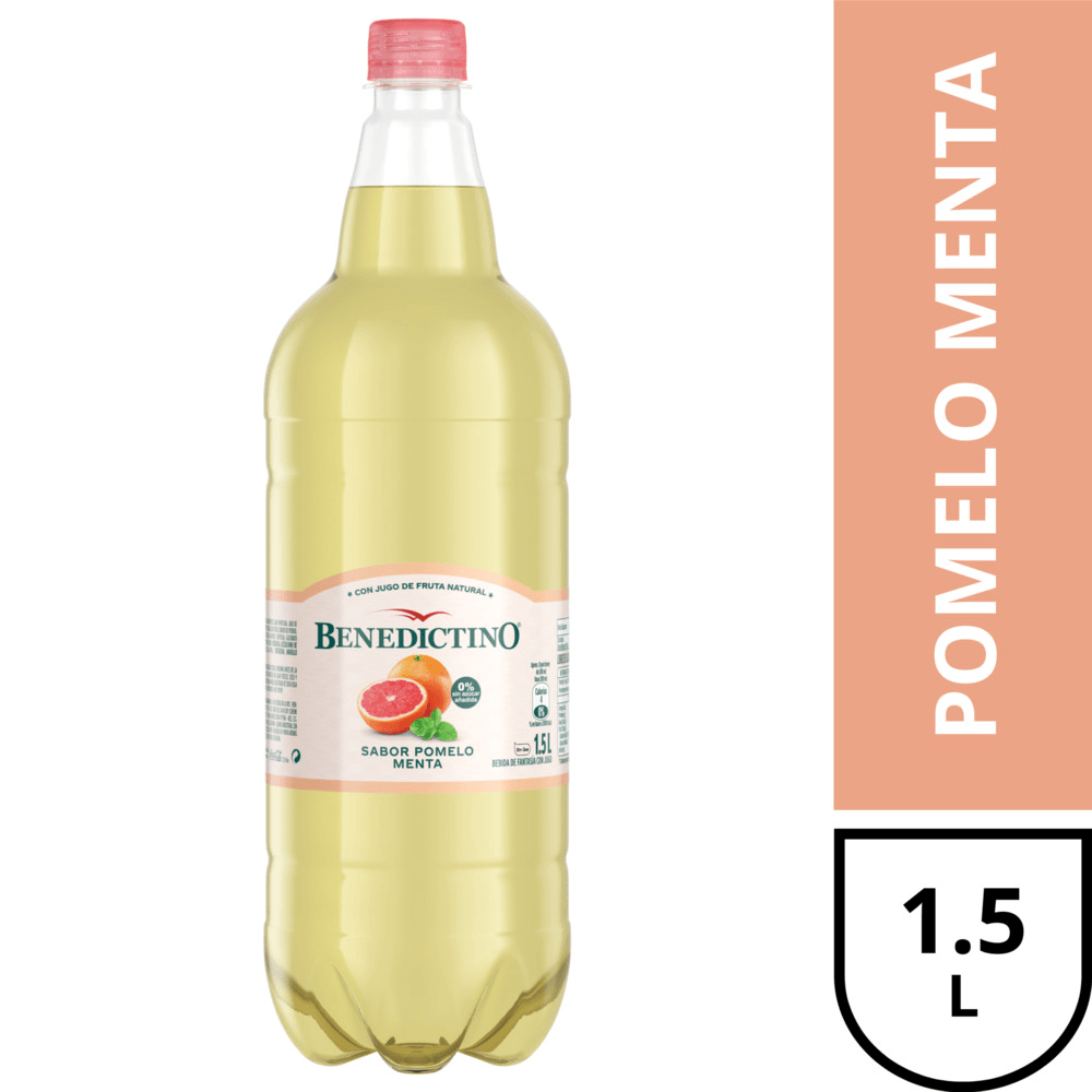 Agua saborizada Benedictino sin gas pomelo menta botella 1.5 L 1.5 litro