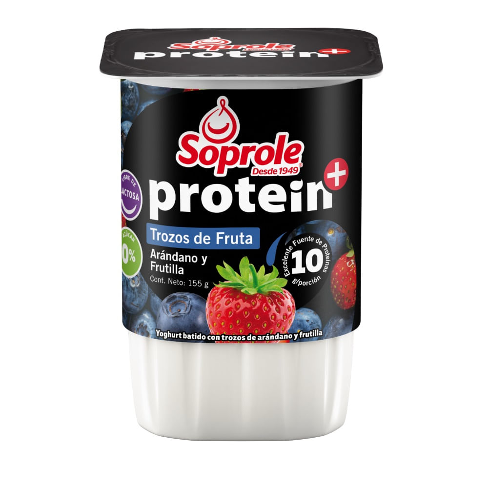 Yoghurt Soprole protein+ trozos arandano frutilla 155 gr